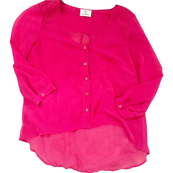 Pins & Needles UO Pink Sheer Button Down High Low Blouse Women's Size Medium - Picture 2 of 7